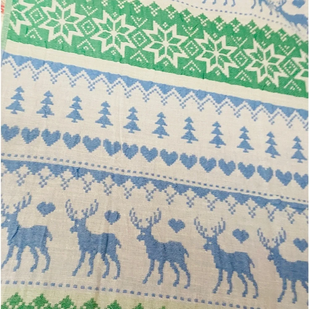 NWT FAIR ISLE Modern Classic Jacquard Blanket Towel Green Blue Reversible Weave